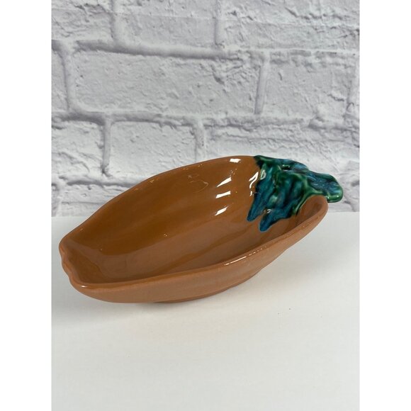 Terracotta Bowl Handcrafted Ceramic Southwest Chili Pepper Green Glaze Vintage - Picture 11 of 11